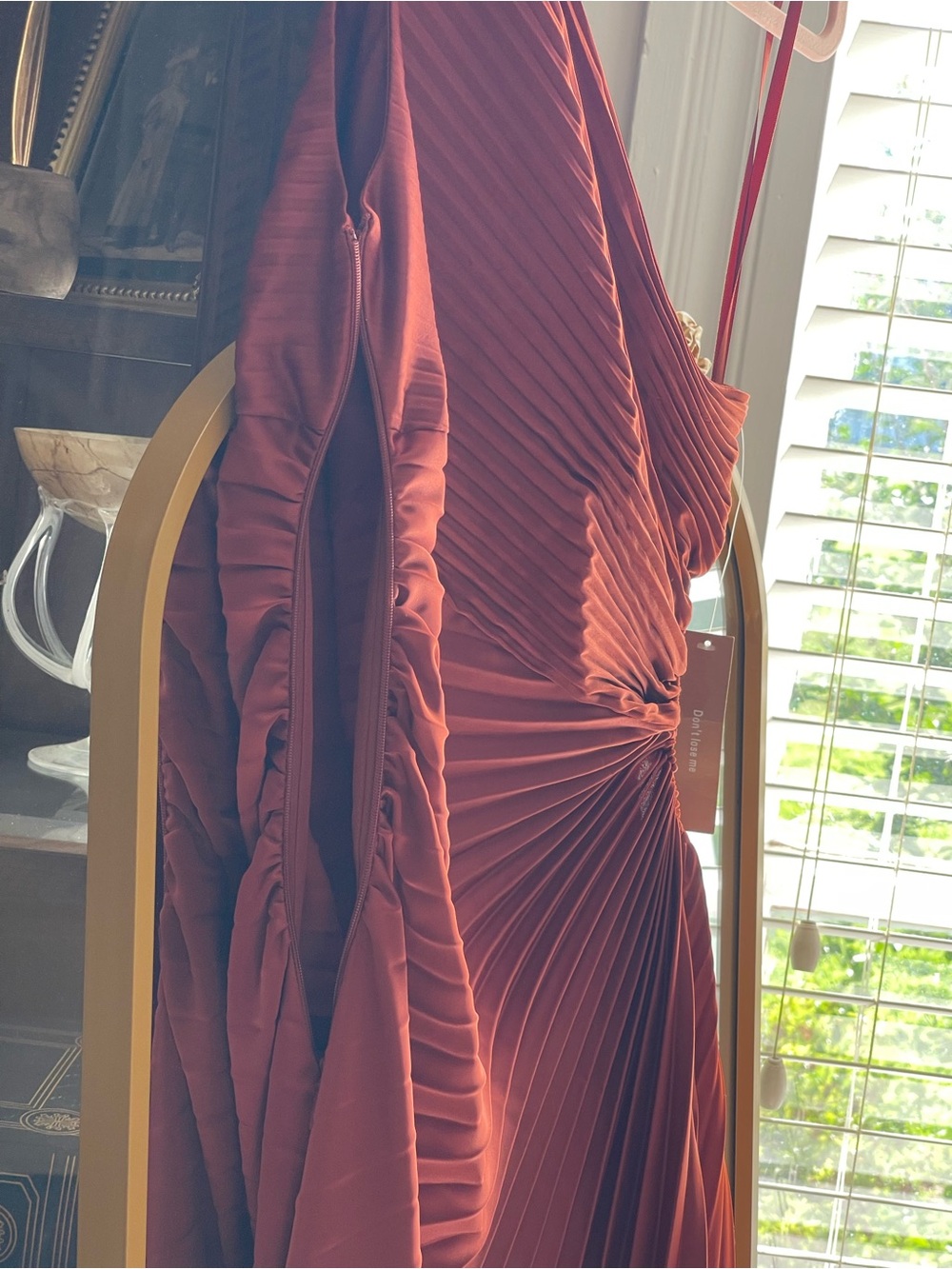 Few Moda NWT o.p.t Perko One-Shoulder cut out Pleated Rust Orange Dress - Picture 10 of 12
